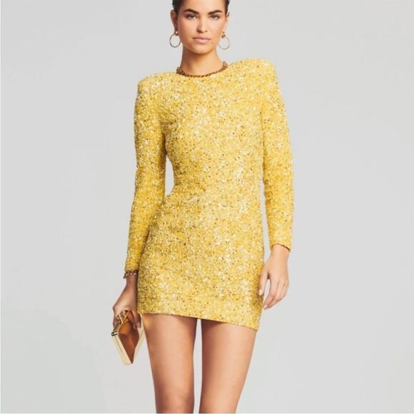 RETROFETE Womens Size XXL Nikki Sequined Tulle Mini Dress Yellow - Picture 1 of 12